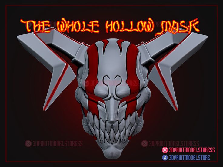 the whole hollow mask logo on a black background with red and white lines around it