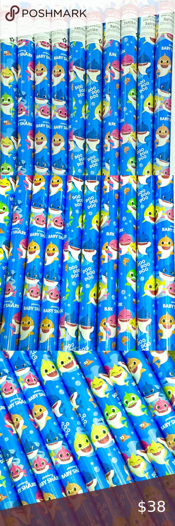 BABY SHARK WRAPPING PAPER LOT OF 8 Baby Shark, Wrapping Paper, Printed Shower Curtain, Rolls, Closet