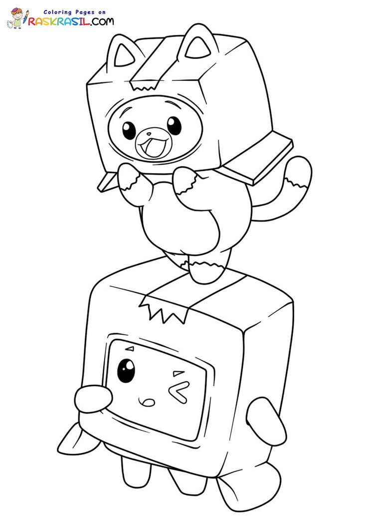 a coloring page with a cartoon character on top of a tv and an animal in the background