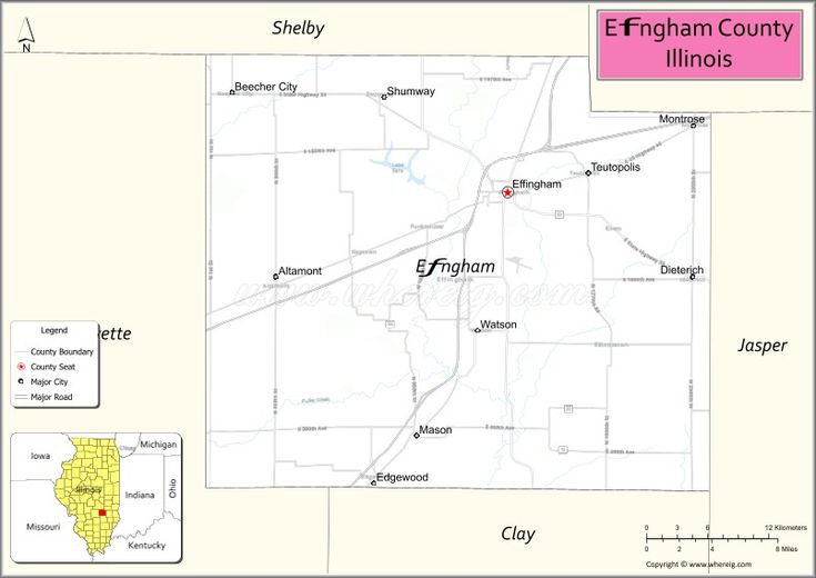 a map showing the location of effingham county and its surrounding towns in illinois