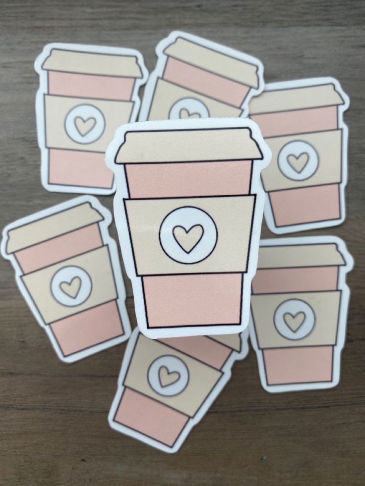 coffee cup stickers with hearts on them