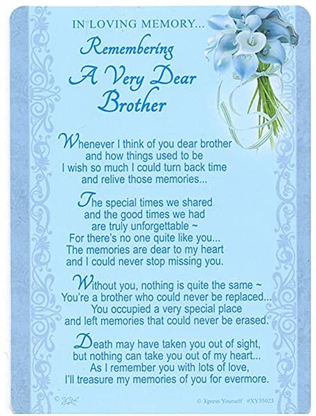 Memories Of You Brother Memorial Graveside Poem Keepsake Card Includes ...