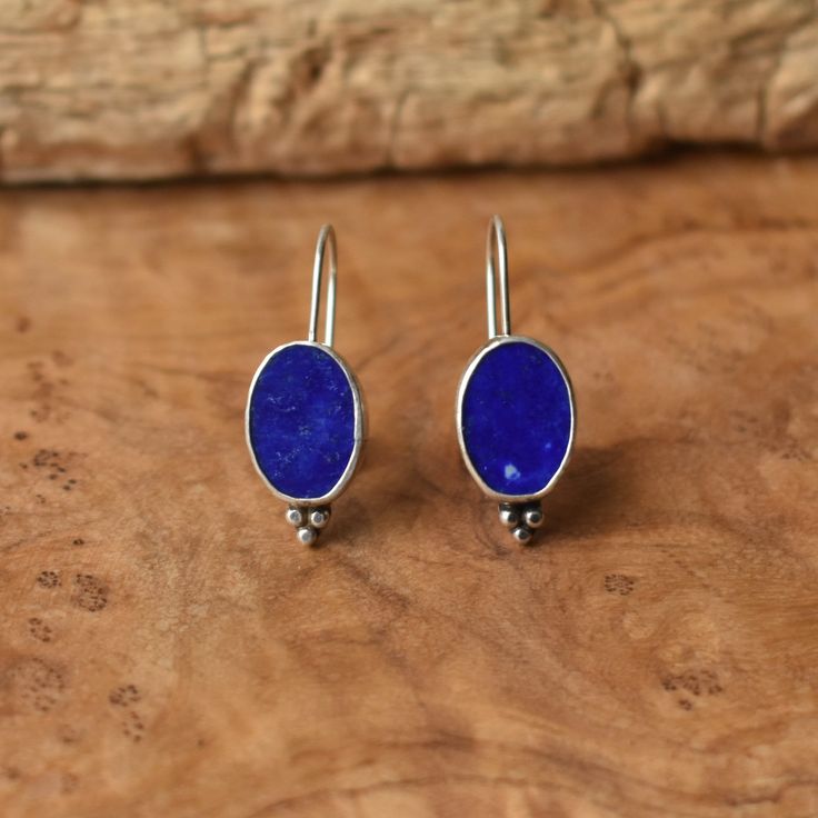 Piper Earrings - Lapis Lazuli Earrings - .925 Sterling Silver - Lapis Drop Earrings - Silversmith Large Stud Earrings, Lapis Lazuli Earrings, Gold Flecks, Blue Lapis, Gorgeous Earrings, Sterling Silver Bead, Designer Earrings, Boho Jewelry, Silver Beads