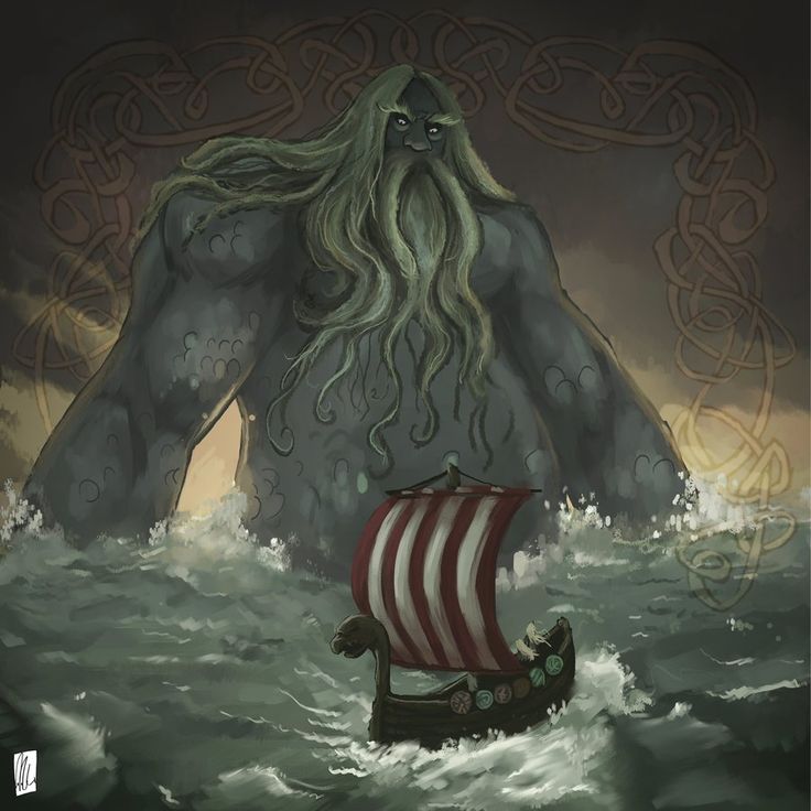 an image of a boat in the water with a giant monster on it's back