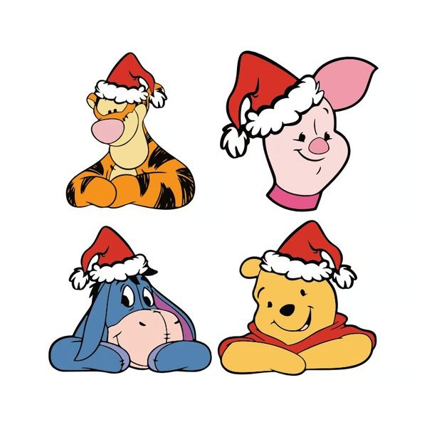 winnie the pooh, tigger and piglet cartoon characters with santa hats on