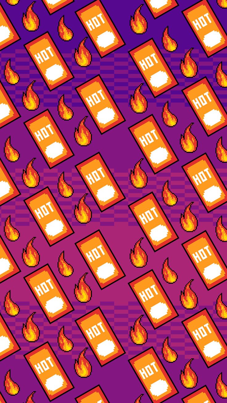 an image of a lot of fire and flames on a purple background with red squares