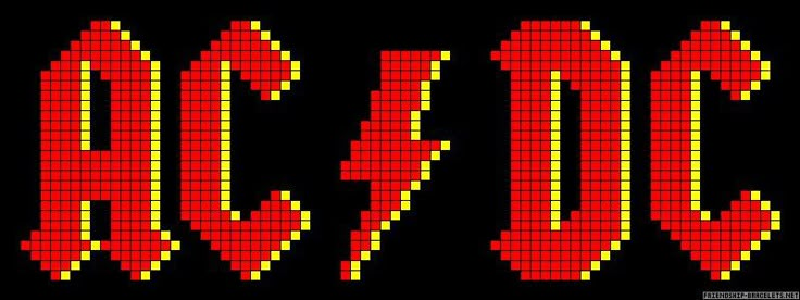 the letters made out of pixels are shown in red and yellow