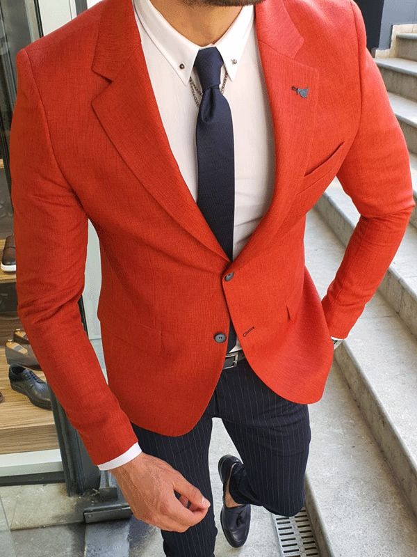 Bellingham Tile Slim Fit Blazer – BOJONI Businessman Outfit, Red Blazer Outfit Men, Slim Fit Blazers For Men, Black And Red Suit, Stylish Mens Haircuts, Black N Red, Mens Casual Suits, Dapper Outfit, Mens Business Casual