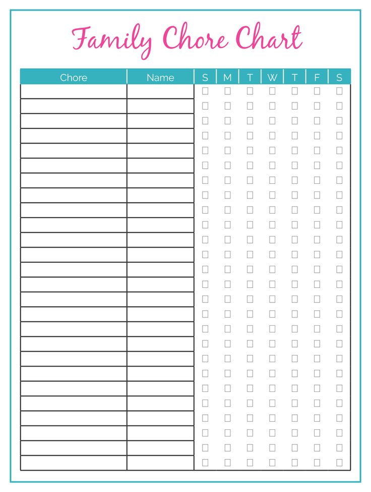 Printable Family Chore Chart Template | Family chore charts, Chore ...