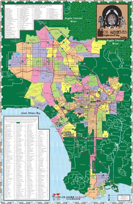 a map of los angeles showing the major streets and roads in each county, with names