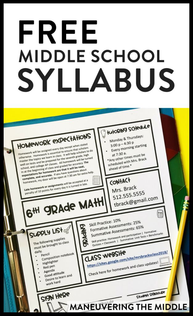 the middle school syllabus flyer is shown with pencils and paper on it