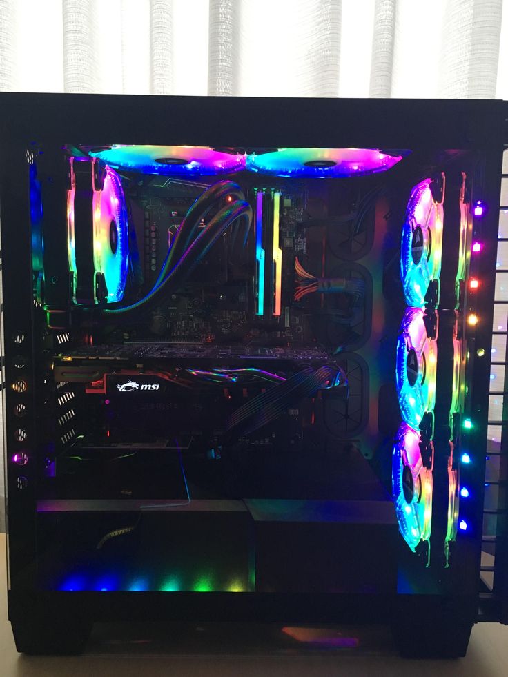 a computer case with colorful lights on it