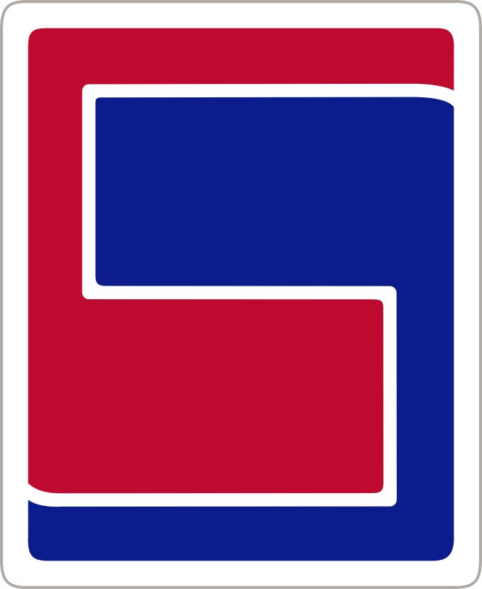 the letter f in red, blue and white