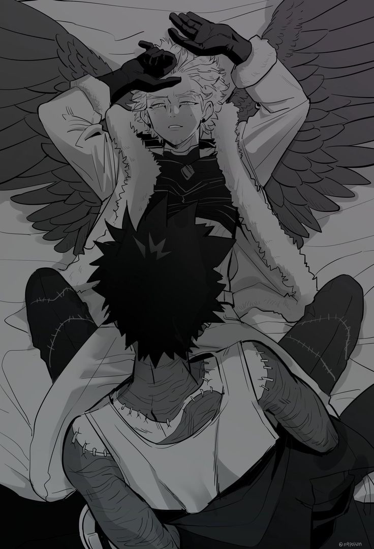 an anime character sitting on the ground with his hands in his hair and wings outstretched