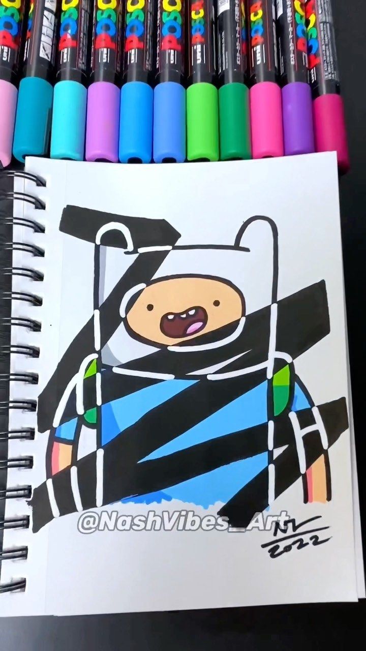 a drawing of a cartoon character with many colored crayons