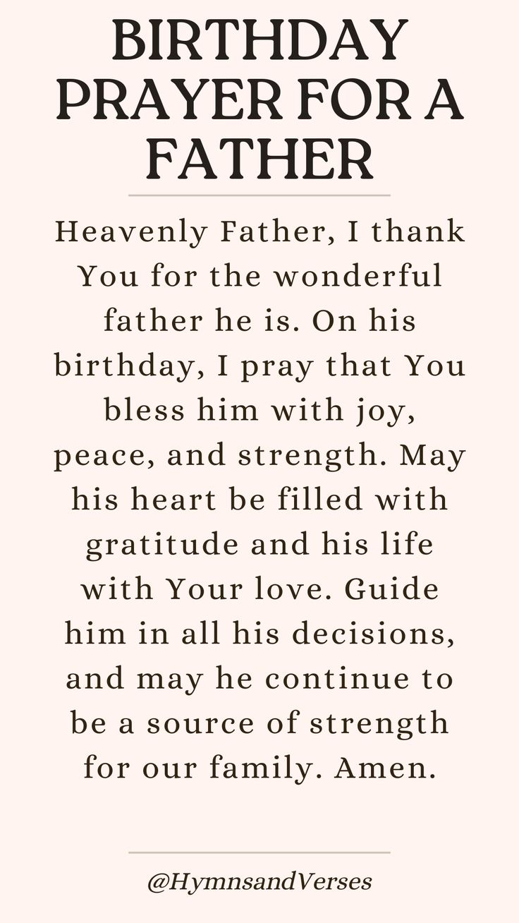 a birthday card with the words, happy birthday prayer for a father