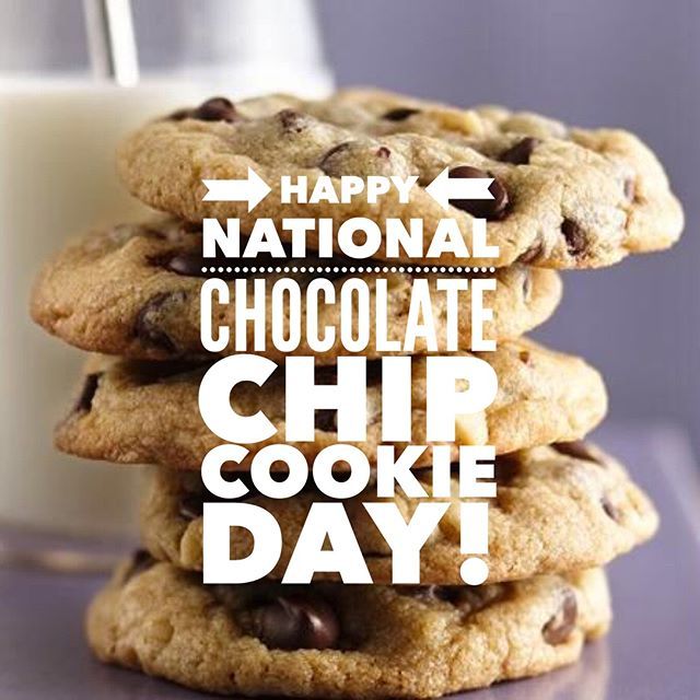 chocolate chip cookies stacked on top of each other with the words happy national chocolate chip cookie day