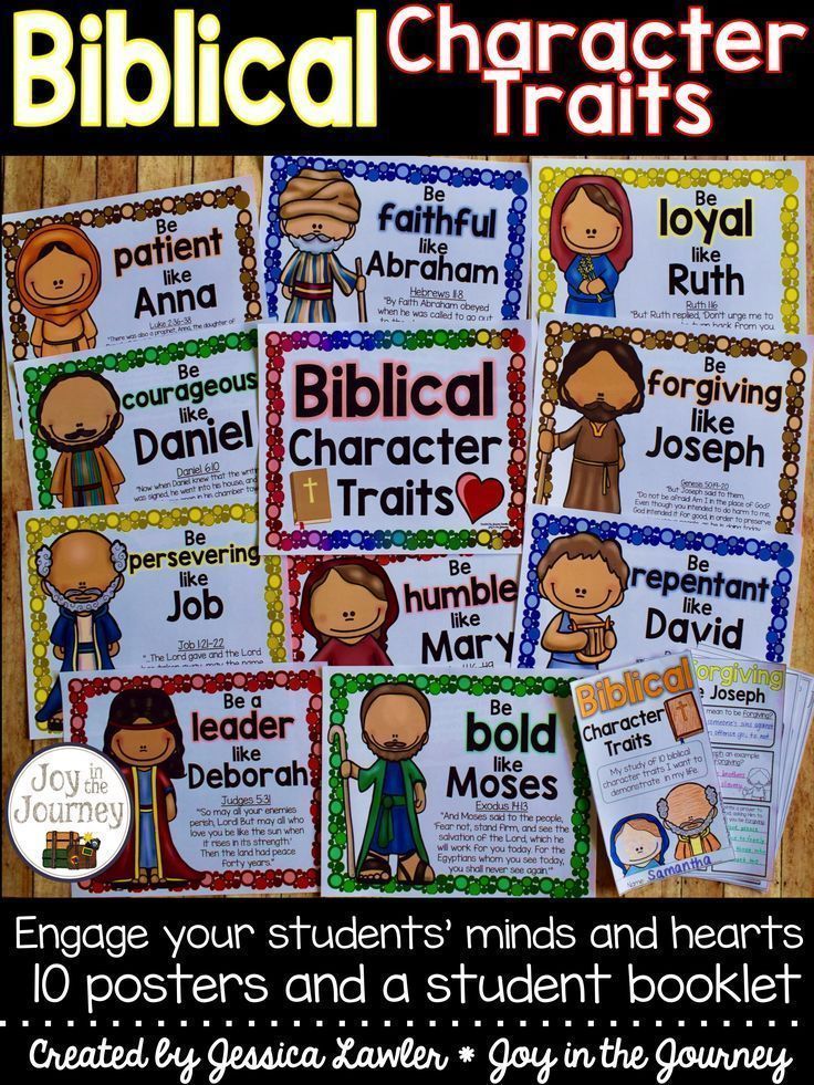 the biblical character posters for students to use on their own bookcases, with text and pictures