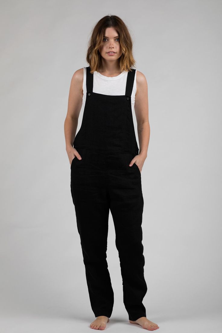 OVERALLS NO. 10 BLACK LINEN — Pyne & Smith Clothiers Black Overalls Outfit Grunge, Overalls Outfit Grunge, Yanta Overalls, Linen Overalls Outfit, Black Overalls Outfit, Overalls Fall, Summer Wishlist, Linen Overalls, Outfit Grunge