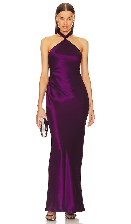 Find RETROFETE Ester Dress In Purple on Editorialist. retrofete Ester Dress in Purple. - size L (also in M, S, XL, XS) retrofete Ester Dress in Purple. - size L (also in M, S, XL, XS) Self: 80% acetate 20% polyester Lining: 97% polyester 3% spandex. Made in China. Dry clean only. Unlined. Hidden back zipper Halterneck and back tie closure. Draped satin fabric with back vent. ROFR-WD605. PF23-7229. Retrofete, launched in 2018 by co-founders Ohad Seroya and Aviad Klin, embodies the glamour and opu Purple Wedding Palette, Dark Purple Prom Dress, Royal Purple Bridesmaid Dress, Black Tie Gowns, Purple Evening Gown, Moh Dress, Black Tie Wedding Guest Dress, Az Wedding, Black Tie Attire