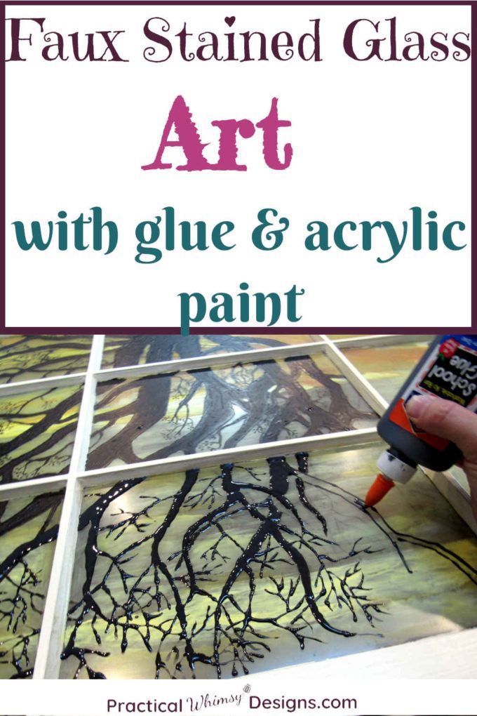 a person is painting with glue and acrylic paint on the glass window frame