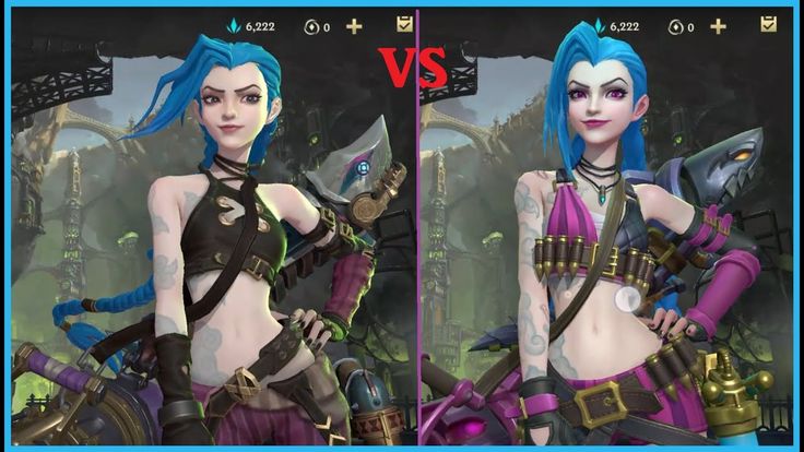 two images of the same character, one with blue hair and another with purple hair