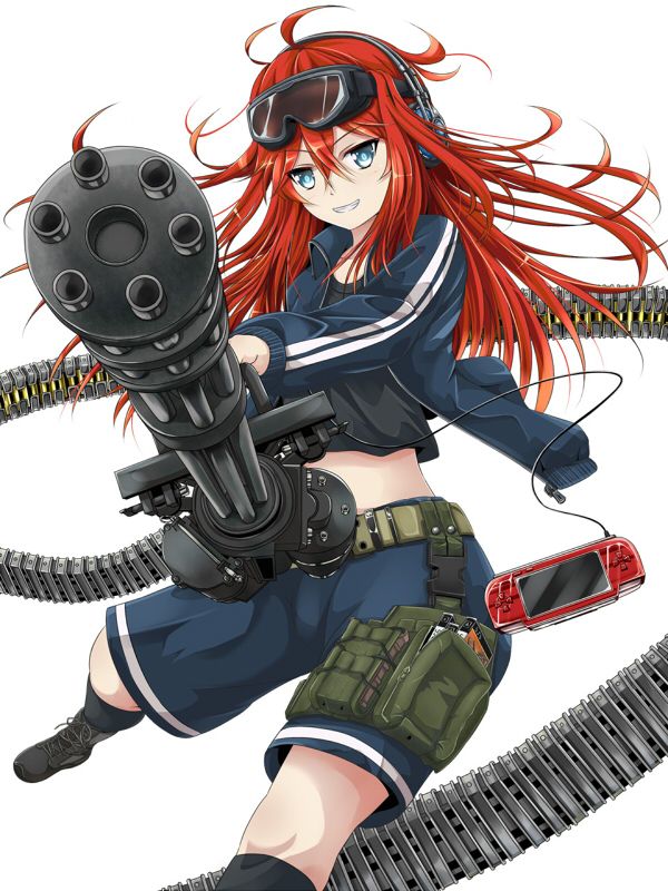 Girl with Minigun Red Hair Anime Characters, Girls Und Panzer Wallpapers, Tank Girl Art, Tactical Girl Character Art, Tank Girl Film, Girls Und Panzer, Blue Glow, Girl Illustration, Girls Illustration