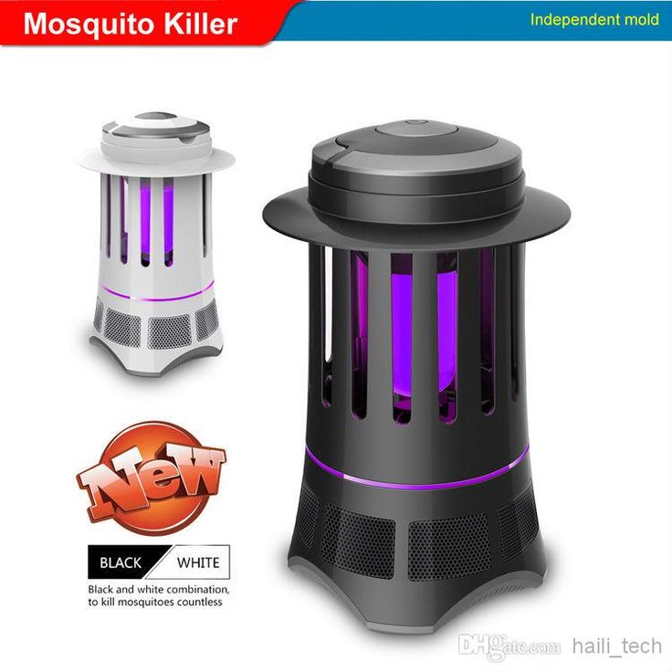 mosquito killer with purple light on top and black base, in front of white background