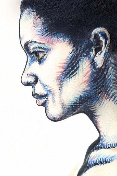 a drawing of a woman's face and neck