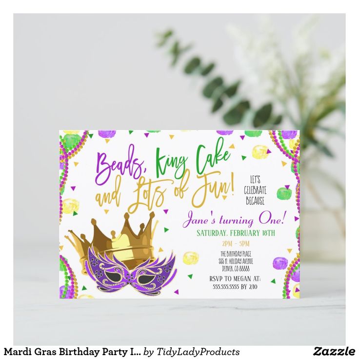 Mardi Gras Birthday Party Invitation | Zazzle | Birthday party ...