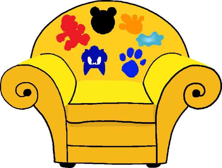 a yellow chair with mickey mouse and paw prints on it