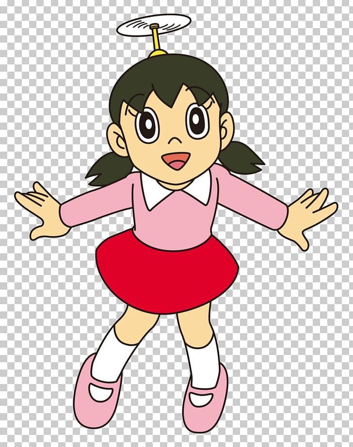 a cartoon girl with an angel above her head and arms outstretched, on a transparent background