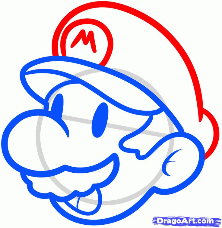 an image of mario's face with the letter m on it, in red and blue