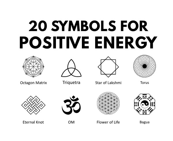 symbols for positive energy are shown in black and white, with the words 20 symbols for positive