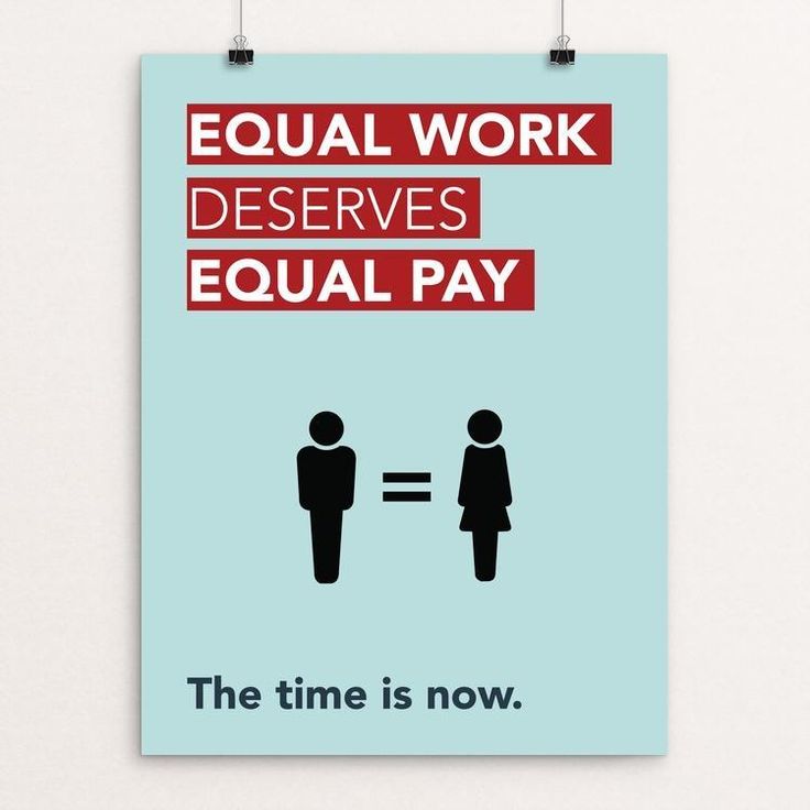 a poster with the words equal work deserves equal pay and an image of two people facing each other