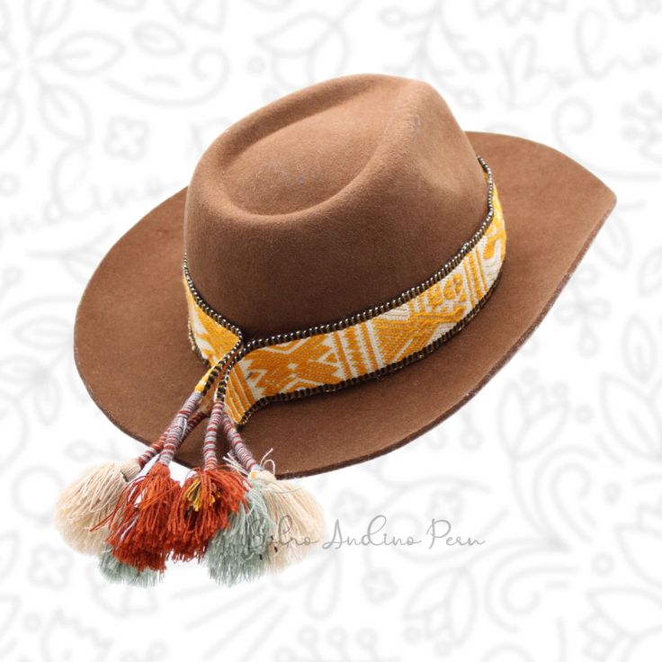 "Andean Peruvian hatbands are the perfect accessory for your hat and give it a beautiful and traditional look. Made by artisans in small communities in Cusco - Peru. Alpaca Wool Made in Peru Measurement approx: 34\" (26-inch woven band and 4-inch ties on each lateral side)  x 1.5\" inch. **Hat is NOT included in the sale. Please note that color variations and slight imperfections are natural in handmade items. Colors may appear different on each screen. Fast shipping ✈ !! Thank you for visiting 😊" Adjustable Fringe Hat With Curved Brim, Artisan Handmade Felt Hat For Rodeo, Handmade Southwestern Fedora For Country Events, Artisan Handmade Felt Hat For Western-themed Events, Southwestern Handmade Fedora For Country Events, Adjustable Flat Brim Hat With Fringe, Handmade Southwestern Style Hat For Festivals, Handmade Southwestern Hats For Festivals, Handmade Southwestern Style Hats For Festival