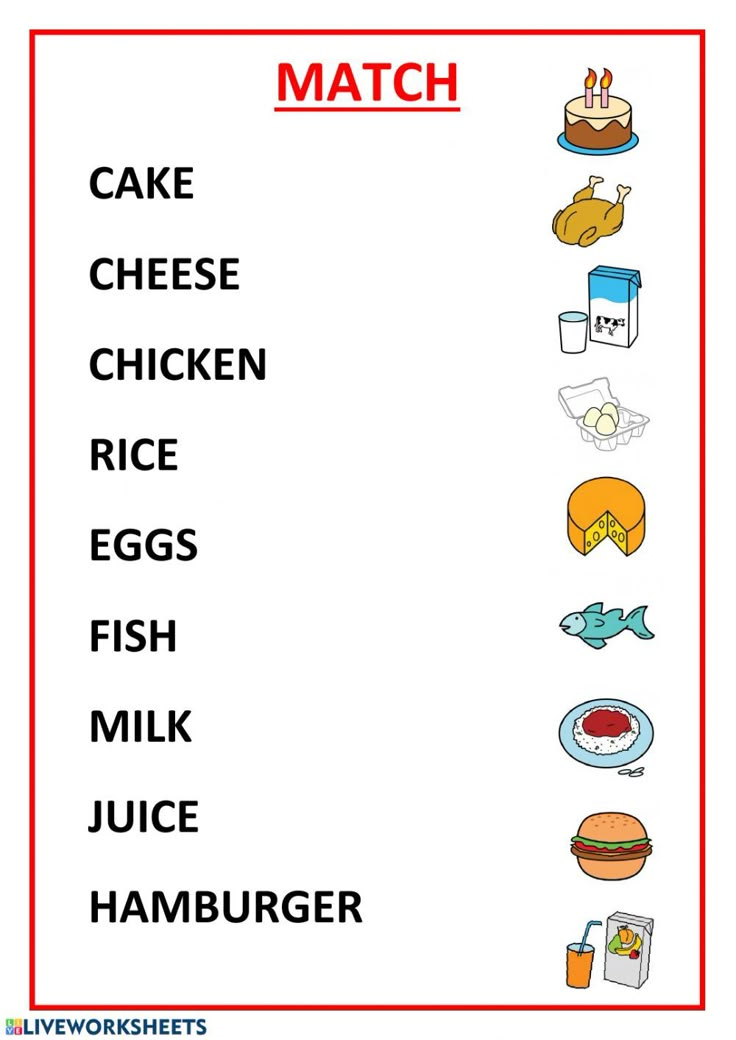 Food And Drink Worksheet For Kindergarten