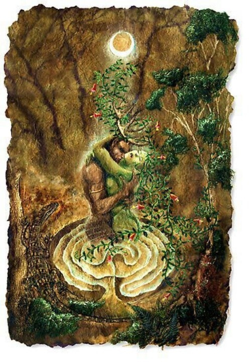 a painting of a man dancing in the woods