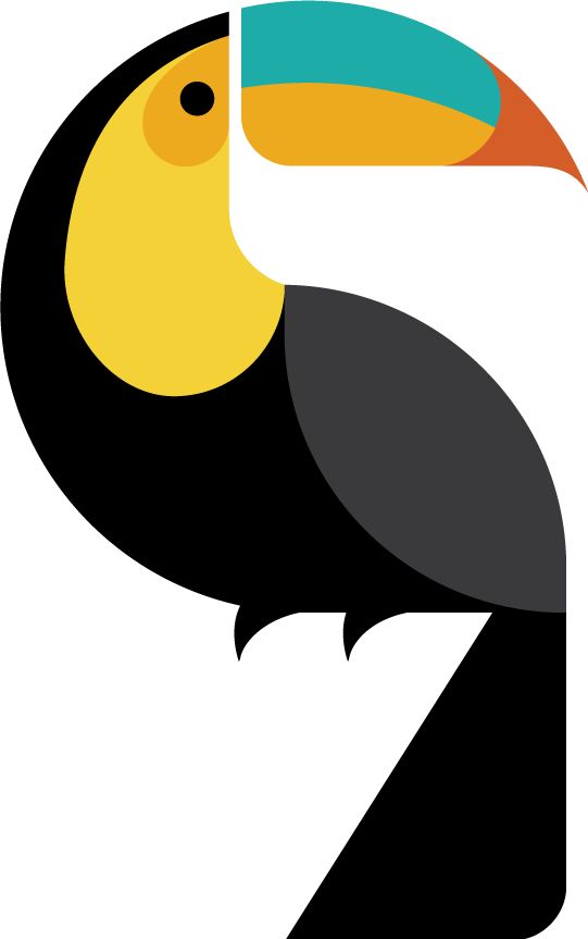 a black and yellow toucan sitting on top of a white background with the letter z in it's upper corner