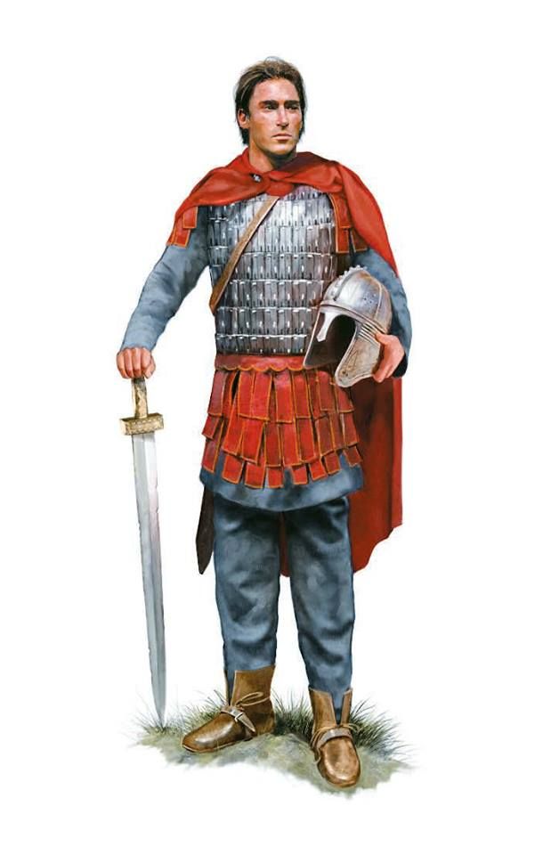 Roman cavalry officer, 4th century AD. Artwork by Tom Croft. Roman Cavalry, Roman Army, Warriors Illustration, Roman Britain, Medieval Garb, Historical Warriors, Roman Warriors, Eastern Roman, Roman Legion