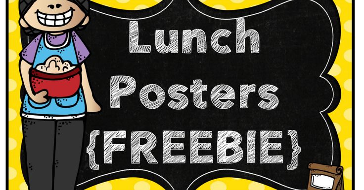 a poster with the words lunch posters freebie on it and a woman holding a book