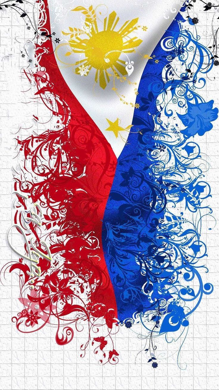 the philippines flag is painted on top of a piece of paper with swirls and stars