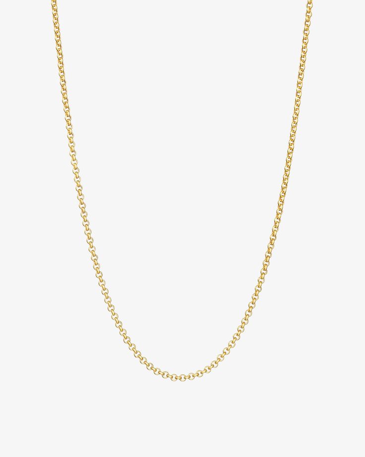 Choose from gold vermeil, a thick layer of 18K gold over sterling silver; or 18K gold over brass Adjustable chain length: 16 to 18 inches; 40 + 2.5 + 2.5 cms Chain only — charms sold separately Gold Rolo Chain Link Necklace, Yellow Gold Plated Rolo Chain Necklace, Yellow Gold Charm Necklace With Oval Link Cable Chain, Yellow Gold Link Charm Necklace With Cable Chain, Gold Charm Necklace With Round Pendant And Cable Chain, Yellow Gold Charm Necklace With 14k Gold Cable Chain, Yellow Gold Link Charm Necklaces With Adjustable Chain, Yellow Gold Charm Necklace In 14k With Cable Chain, Gold 14k Cable Chain Charm Necklace