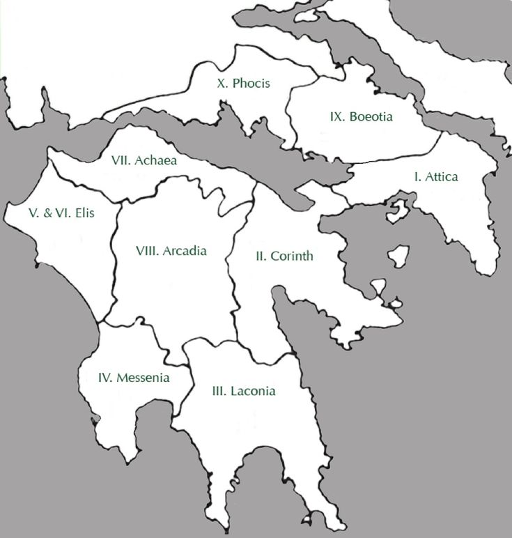 Map of Greece keyed to the ten scrolls of Pausanias | Greece map ...