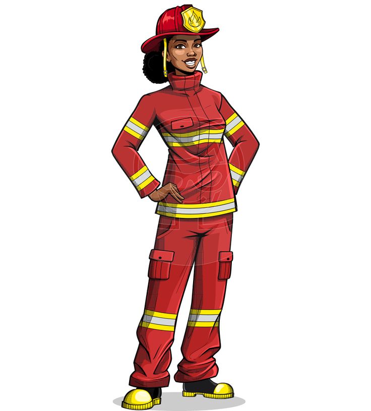 a woman in a fireman's uniform standing with her hands on her hips