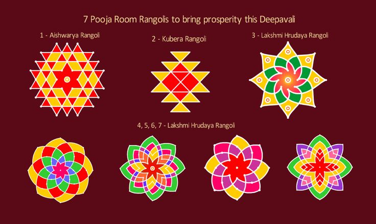 an image of different designs on a maroon background with text below it that says 7 poopi rangdis to bring prosperity this festival