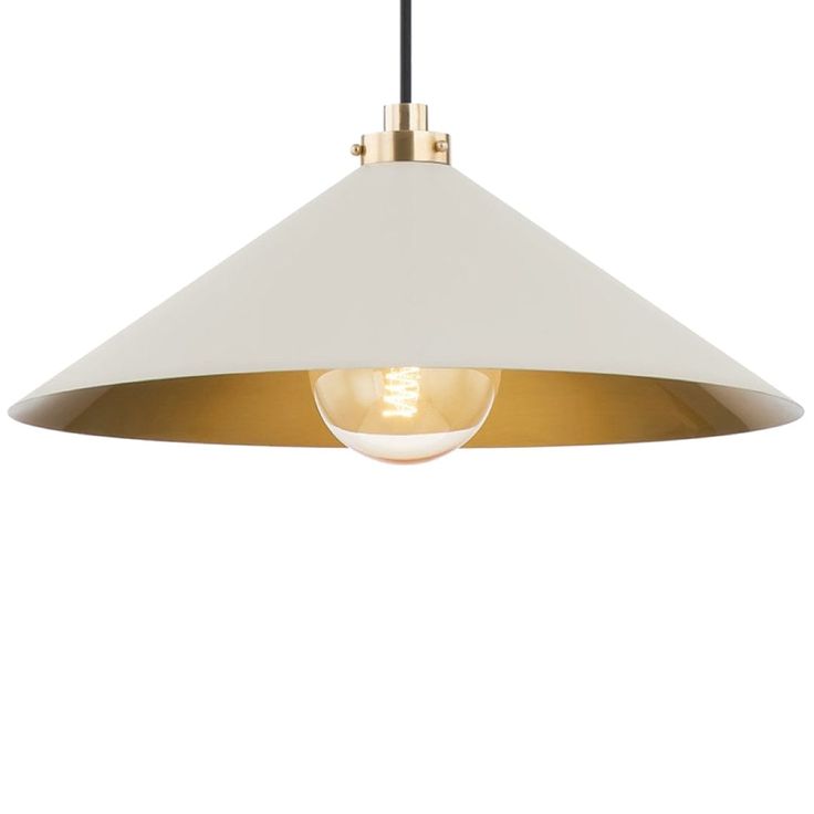 a white and gold pendant light hanging from the ceiling