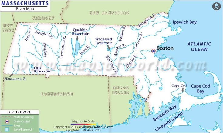 a map of the state of boston with major cities and rivers in it's borders