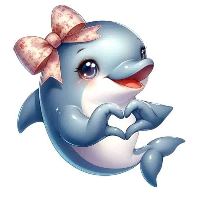 a cartoon dolphin with a bow on its head