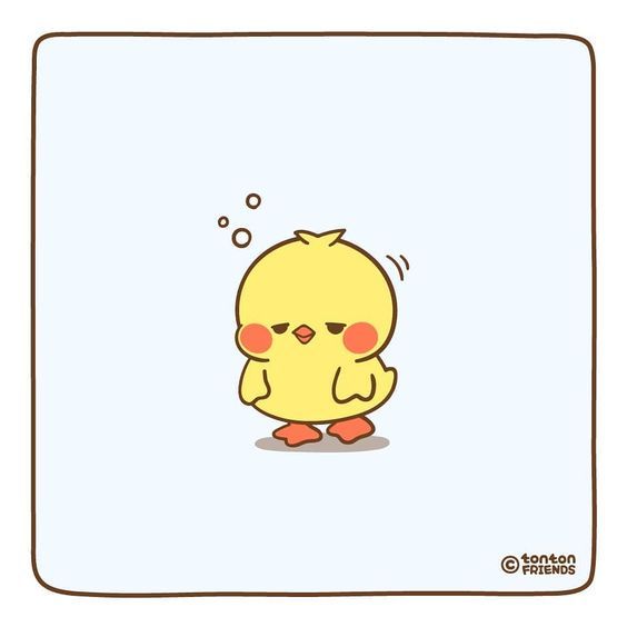 a cartoon chicken sitting on the ground with its eyes closed and thought bubble above it